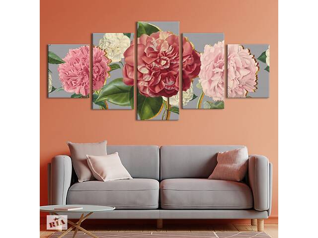 Модульная картина из 5 частей на холсте KIL Art Розовые пионы 187x94 см (MK53638)