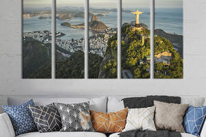 Модульная картина из 5 частей на холсте KIL Art Рио-де-Жанейро и статуя Христа-Искупителя 132x80 см (368-51)