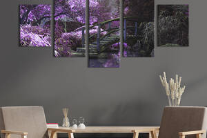 Модульная картина из 5 частей на холсте KIL Art Сад с пурпурными кустами и деревьями 187x94 см (614-52)