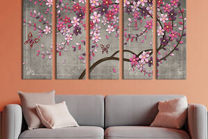 Модульная картина из 5 частей на холсте KIL Art Сакура с развоцветными цветами 132x80 см (265-51)