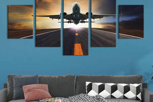 Модульная картина из 5 частей на холсте KIL Art Самолёт на рассвете 162x80 см (94-52)
