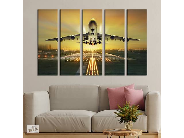 Модульная картина из 5 частей на холсте KIL Art Самолёт и огни взлётной полосы 155x95 см (97-51)