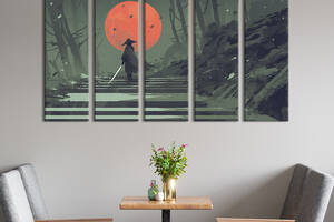 Модульная картина из 5 частей на холсте KIL Art Самурай на пути к солнцу 87x50 см (513-51)