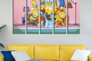 Модульная картина из 5 частей на холсте KIL Art Семейка Симпсонов перед телевизором 87x50 см (739-51)