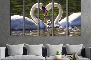 Модульная картина из 5 частей на холсте KIL Art Семья лебедей на чистом озере 132x80 см (203-51)