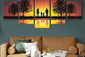 Модульная картина из 5 частей на холсте KIL Art Семья на закате 162x80 см (MK53633)