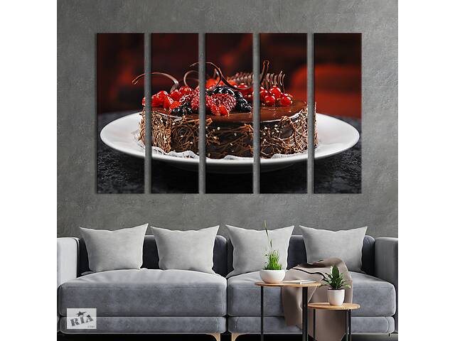Модульная картина из 5 частей на холсте KIL Art Шоколадный торт с летними ягодами 132x80 см (275-51)