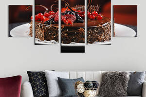 Модульная картина из 5 частей на холсте KIL Art Шоколадный торт со свежими ягодами 162x80 см (275-52)
