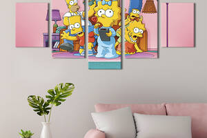 Модульная картина из 5 частей на холсте KIL Art Шумная семейка Симпсонов 162x80 см (739-52)