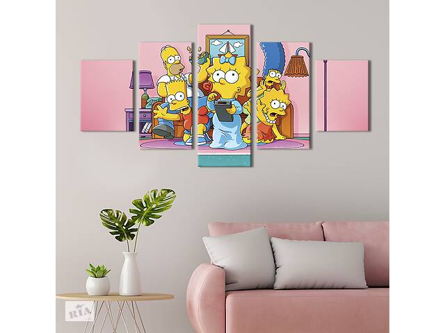 Модульная картина из 5 частей на холсте KIL Art Шумная семейка Симпсонов 162x80 см (739-52)