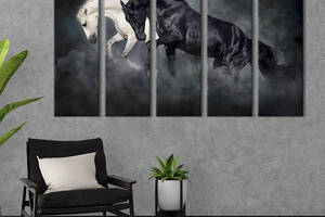Модульная картина из 5 частей на холсте KIL Art Шикарные вороная и белая лошади 132x80 см (201-51)