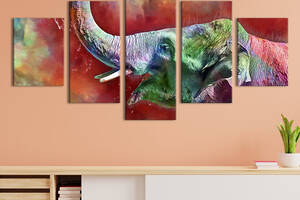 Модульная картина из 5 частей на холсте KIL Art Слон на фестивале холи 187x94 см (202-52)