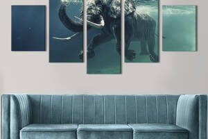 Модульная картина из 5 частей на холсте KIL Art Слон в морской пучине 187x94 см (155-52)