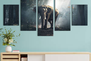 Модульная картина из 5 частей на холсте KIL Art Слон в лесной чаще 112x54 см (198-52)