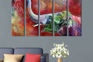 Модульная картина из 5 частей на холсте KIL Art Слон в ярких красках 155x95 см (202-51)
