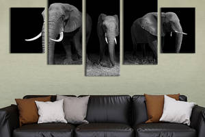 Модульная картина из 5 частей на холсте KIL Art Слоны в ночной саванне 162x80 см (148-52)