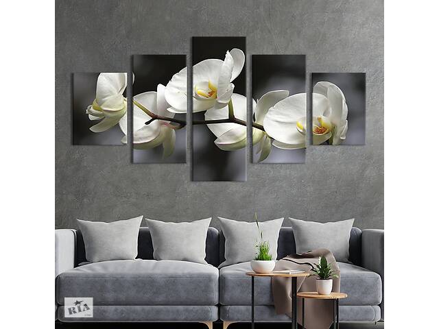 Модульная картина из 5 частей на холсте KIL Art Снежная орхидея 187x94 см (230-52)
