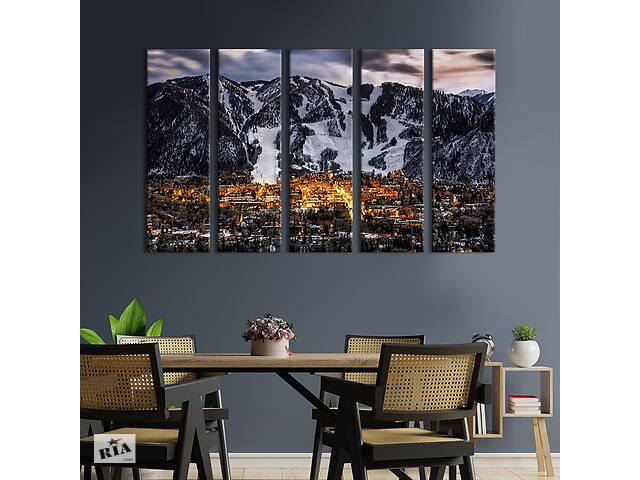 Модульная картина из 5 частей на холсте KIL Art Снежный городок у горы 132x80 см (619-51)