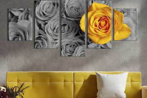 Модульная картина из 5 частей на холсте KIL Art Солнечная жёлтая роза 162x80 см (233-52)