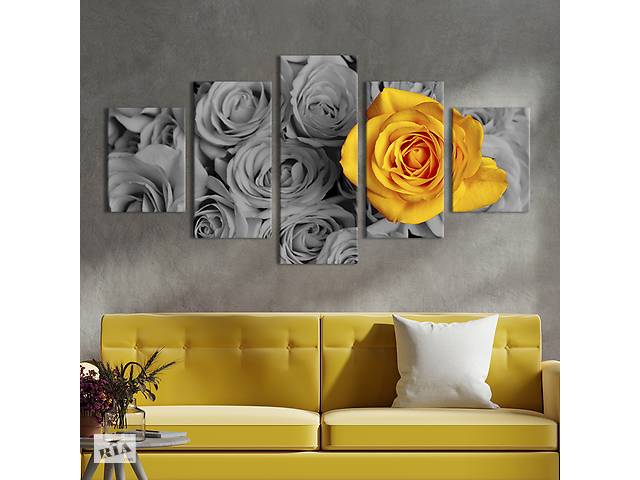 Модульная картина из 5 частей на холсте KIL Art Солнечная жёлтая роза 187x94 см (233-52)