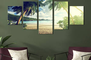 Модульная картина из 5 частей на холсте KIL Art Солнечный тропический пляж на острове 112x54 см (420-52)