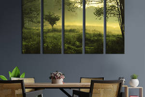 Модульная картина из 5 частей на холсте KIL Art Солнечное утро на лесной поляне 132x80 см (545-51)