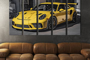 Модульная картина из 5 частей на холсте KIL Art Солидный жёлтый Porsche 87x50 см (112-51)