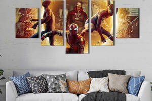 Модульная картина из 5 частей на холсте KIL Art Spider-Verse and Doctor Strange 187x94 см (707-52)