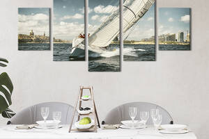 Модульная картина из 5 частей на холсте KIL Art Спортивная яхта с белоснежным парусом 162x80 см (483-52)