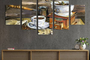 Модульная картина из 5 частей на холсте KIL Art Старинная картина с кофе 187x94 см (299-52)