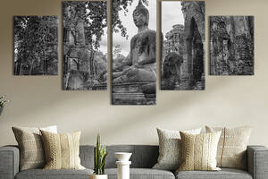 Модульная картина из 5 частей на холсте KIL Art Старинная статуя Будды 112x54 см (82-52)