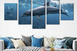 Модульная картина из 5 частей на холсте KIL Art Стая дельфинов 112x54 см (205-52)