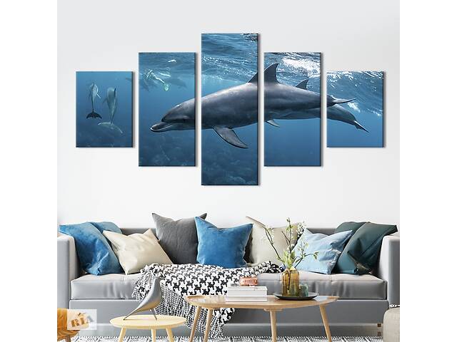 Модульная картина из 5 частей на холсте KIL Art Стая дельфинов 112x54 см (205-52)