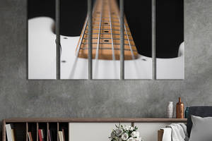 Модульная картина из 5 частей на холсте KIL Art Струны белой бас-гитары 132x80 см (527-51)