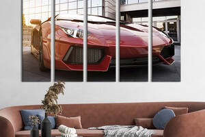 Модульная картина из 5 частей на холсте KIL Art Стильный красный спортивный автомобиль 155x95 см (100-51)