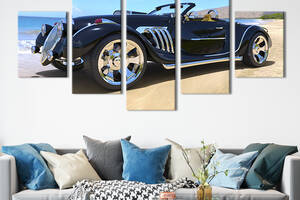 Модульная картина из 5 частей на холсте KIL Art Стильный чёрный ретро-автомобиль 187x94 см (104-52)