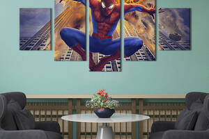 Модульная картина из 5 частей на холсте KIL Art Супергерой Человек-паук в прыжке 162x80 см (744-52)