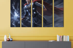 Модульная картина из 5 частей на холсте KIL Art Супергерой Тор от Марвел 155x95 см (755-51)