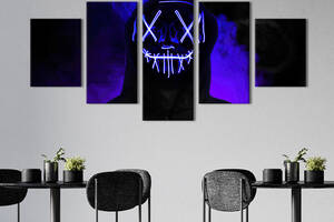 Модульная картина из 5 частей на холсте KIL Art Светящаяся маска убийцы Судной ночи 162x80 см (659-52)