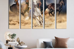 Модульная картина из 5 частей на холсте KIL Art Свободные лошади 155x95 см (154-51)
