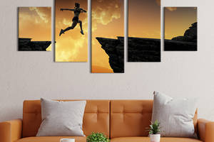 Модульная картина из 5 частей на холсте KIL Art Силуэт девушки в прыжке над ущельем 187x94 см (500-52)