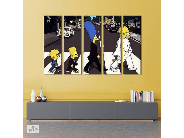 Модульная картина из 5 частей на холсте KIL Art Симпсоны кроссовер с Битлз 132x80 см (740-51)