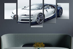 Модульная картина из 5 частей на холсте KIL Art Сине-белый Bugatti Chiron 162x80 см (119-52)