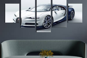Модульная картина из 5 частей на холсте KIL Art Сине-белый Bugatti Chiron 112x54 см (119-52)