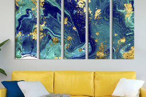 Модульная картина из 5 частей на холсте KIL Art Синий морской мрамор 87x50 см (23-51)