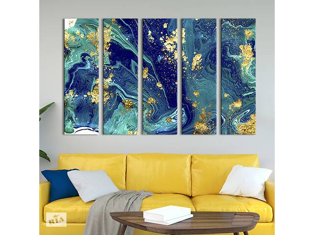 Модульная картина из 5 частей на холсте KIL Art Синий морской мрамор 155x95 см (23-51)