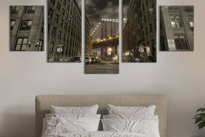 Модульная картина из 5 частей на холсте KIL Art Сияющий Бруклинский мост 112x54 см (316-52)