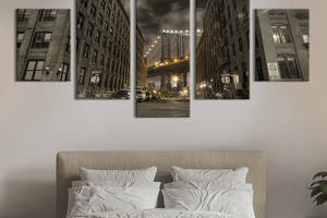 Модульная картина из 5 частей на холсте KIL Art Сияющий Бруклинский мост 187x94 см (316-52)
