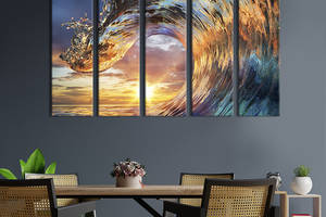 Модульная картина из 5 частей на холсте KIL Art Сияющая морская волна 155x95 см (440-51)