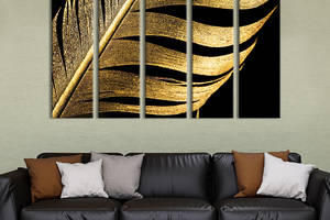 Модульная картина из 5 частей на холсте KIL Art Сияющее золотое перо 132x80 см (536-51)
